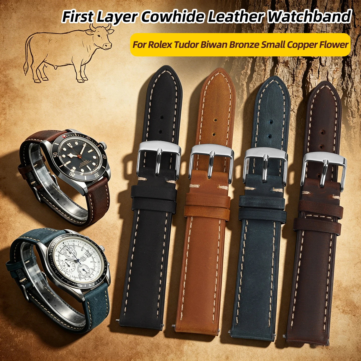18 20 22MM Quick release First Layer Cowhide Leather Watchband Universal Leather Strap For Tudor Rolex seiko Omega Men Bracelet