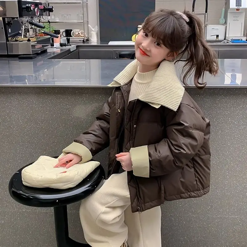 

Моющийся пуховик с термоизоляцией для девочек, 90% белый утиный пух, зима 2025, новый стиль, стильная детская верхняя одежда