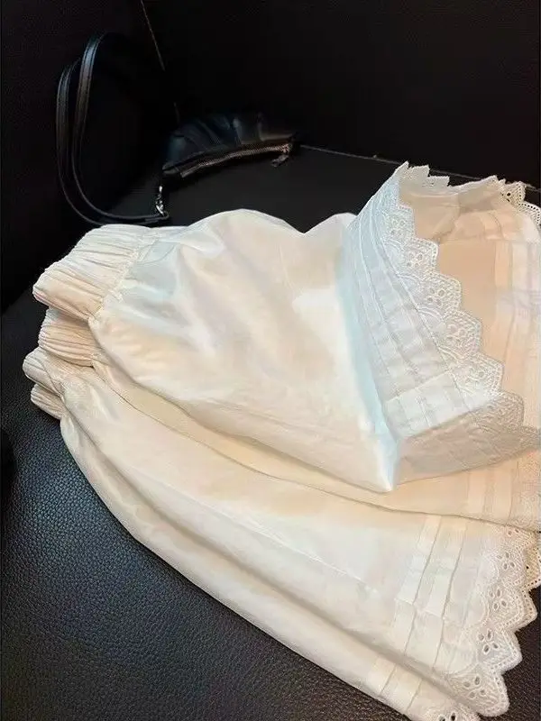 

Summer Lace Patchwork High Waist Slimming Wide Leg A-Line Shorts Women's Casual Thin New Style 2026 Breathable Comfortable