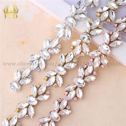 1 Yard Bridal Beaded Applique Silver Clear Crystal Rhinestone Trim Iron on For Wedding Dress Garment Sash Embroidery Patch DIY