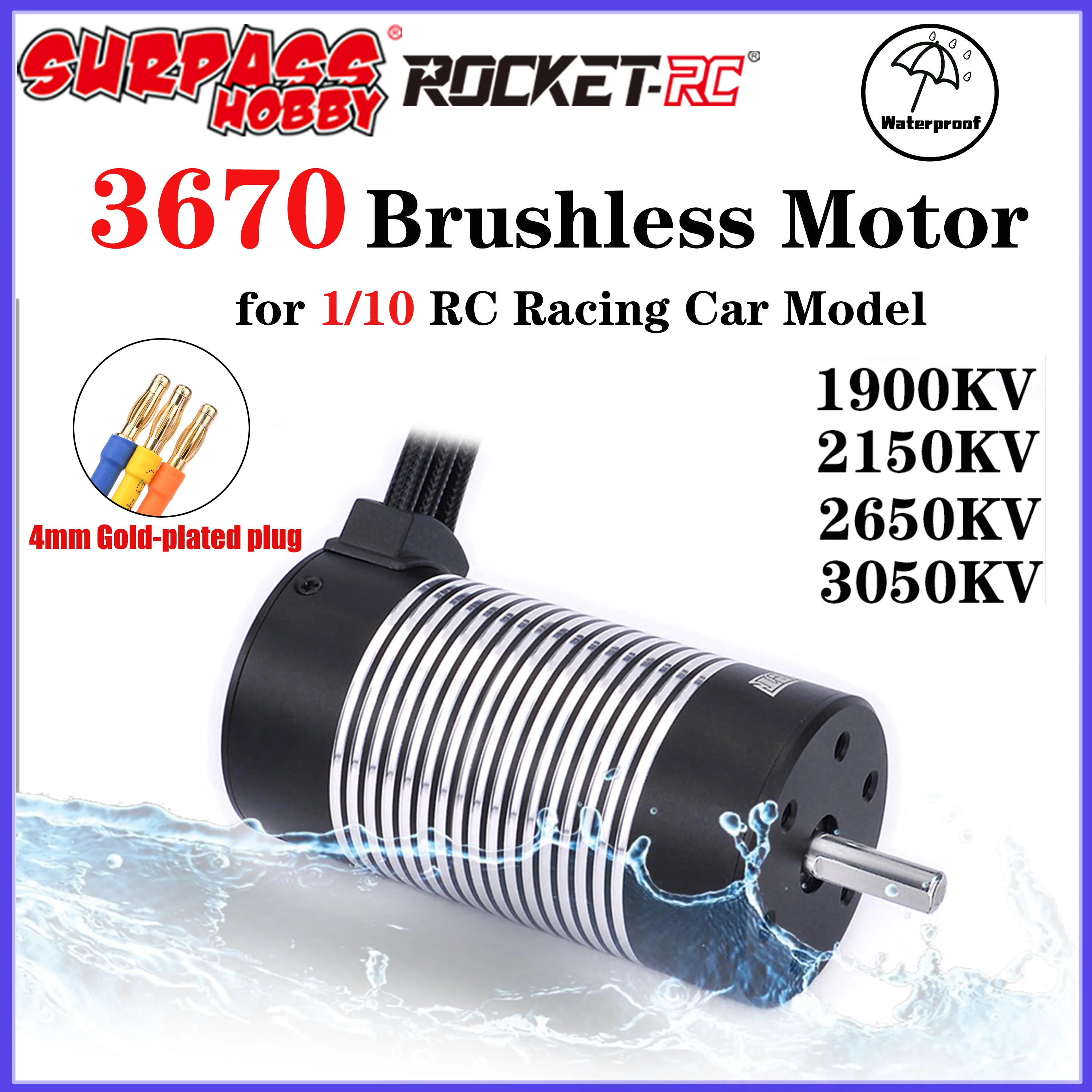 

Surpass Hobby Rocket 3670 Waterproof Brushless Motor 3050KV 2650KV 2150KV 1900KV 5mm Shaft for 1/10 RC Car Racing Drift Truck