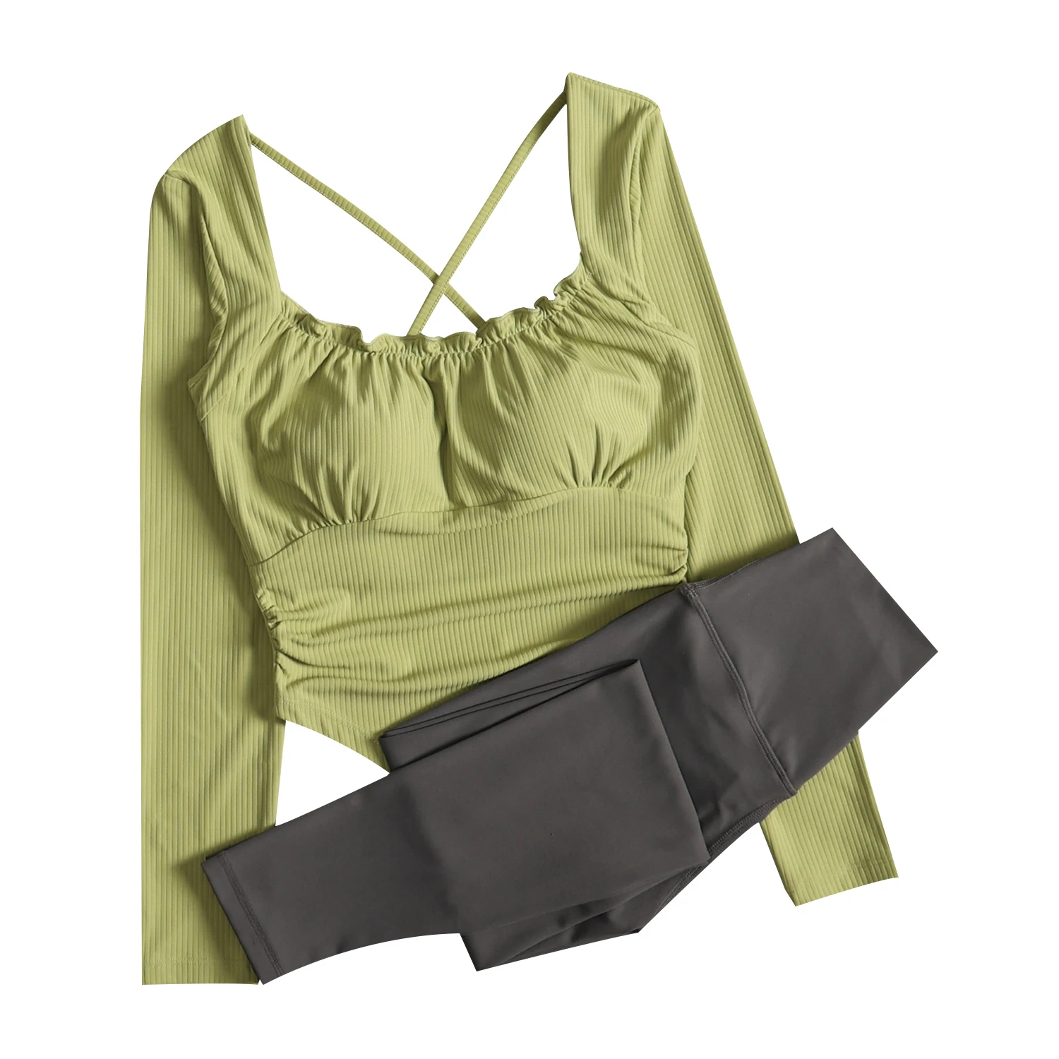 秋の女性向け高級フィットネスウェア、スリムフィットのピラティス・ヨガウェア、ヌードカラーのハイウエストランニングスポーツパンツ