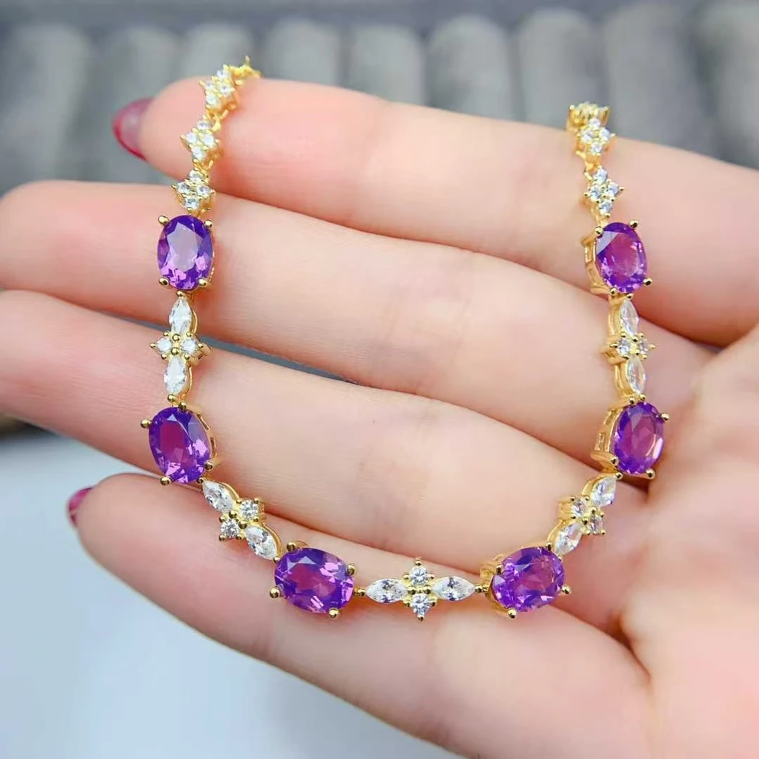

Genuine Crystal Silver Bracelet Natural Amethyst Bracelet Bracelet for Vacation 5mm*7mm 4.2ct Brazilian Amethyst Jewelry