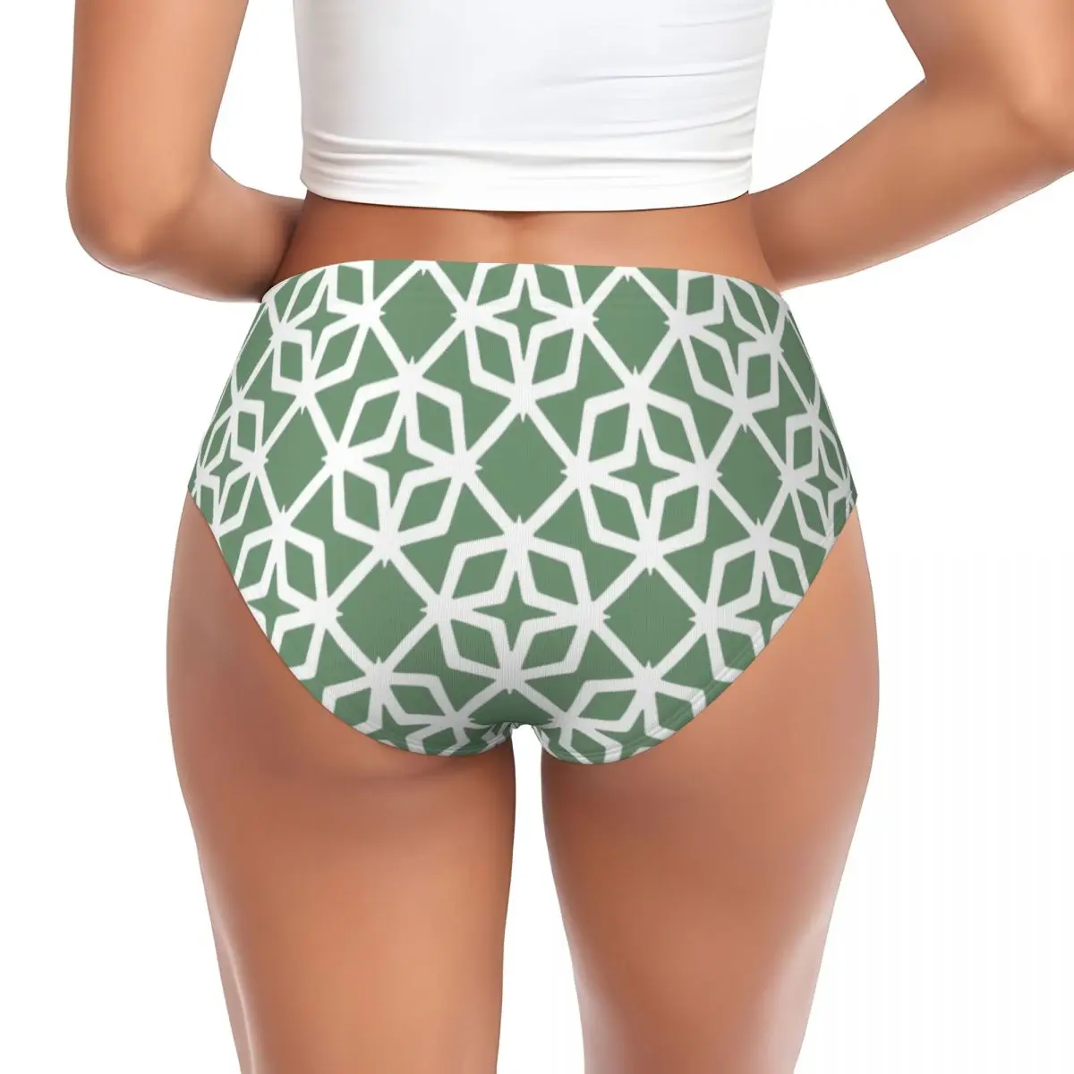Custom Sage Green Diamond Star Geometric Briefs Underwear Women Breathable Stretch Shorts Panties Brief Panties
