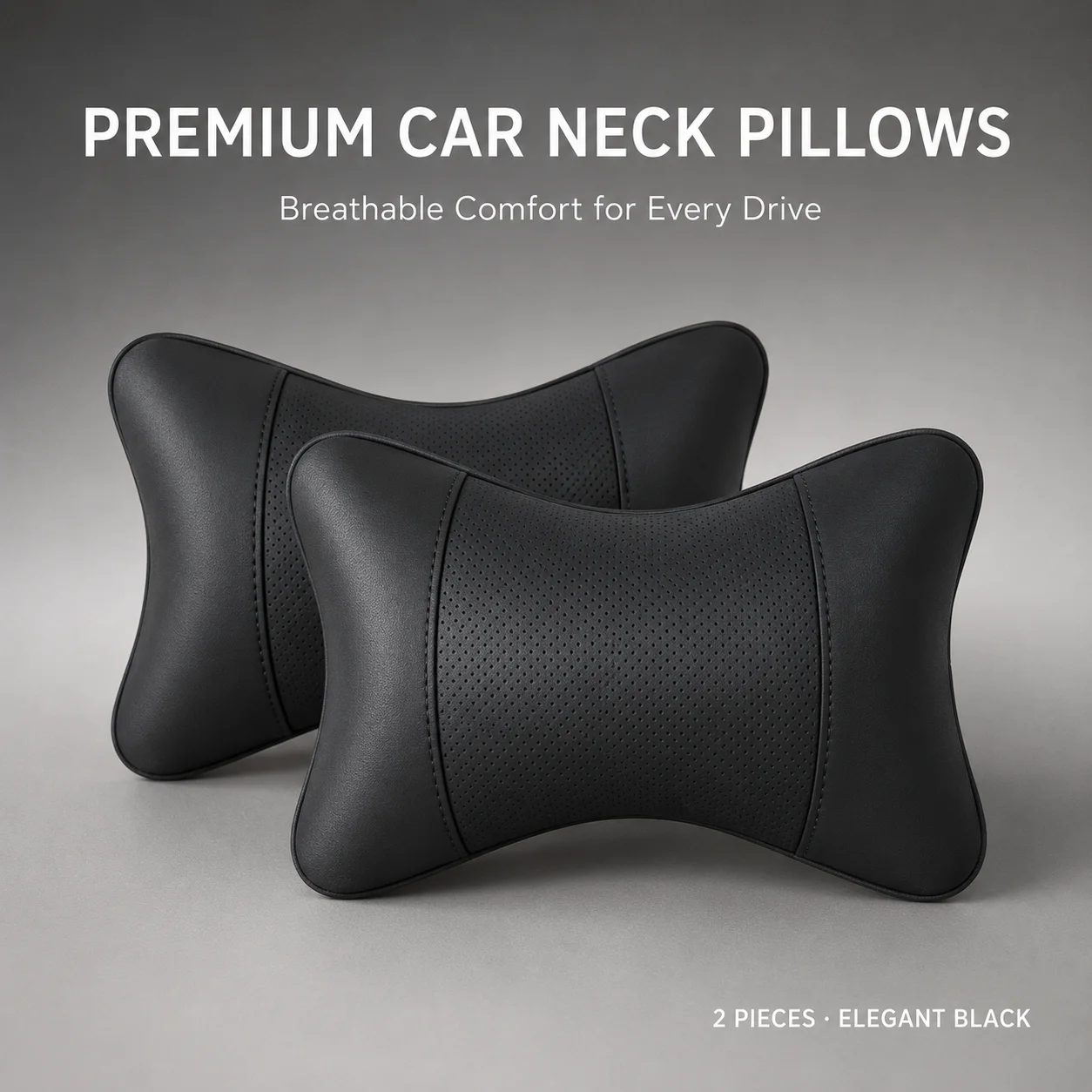 2PCS Car Neck Pillow Breathable Microfiber Leather Headrest Cushion Soft Neck Support for Auto Seat Interior Accessories Black