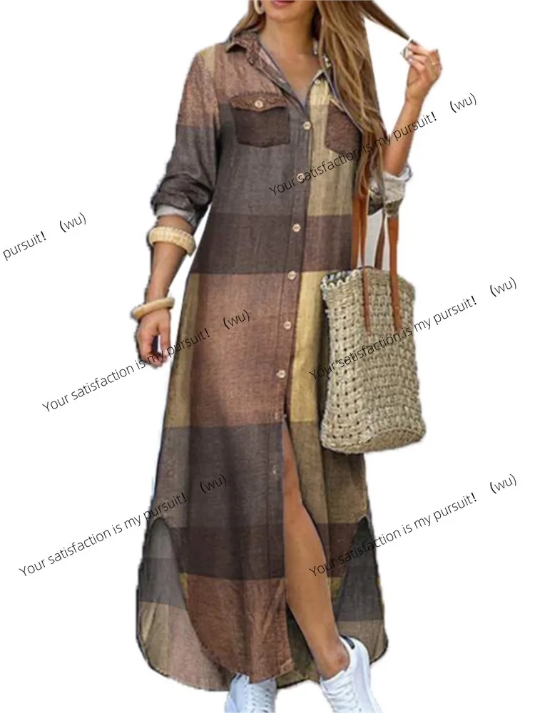 

ZOCI-Fashion Casual Shirt Long Dress New Elegant Long Sleeve Loose Button Festival Party Dress Women's Robe Women's