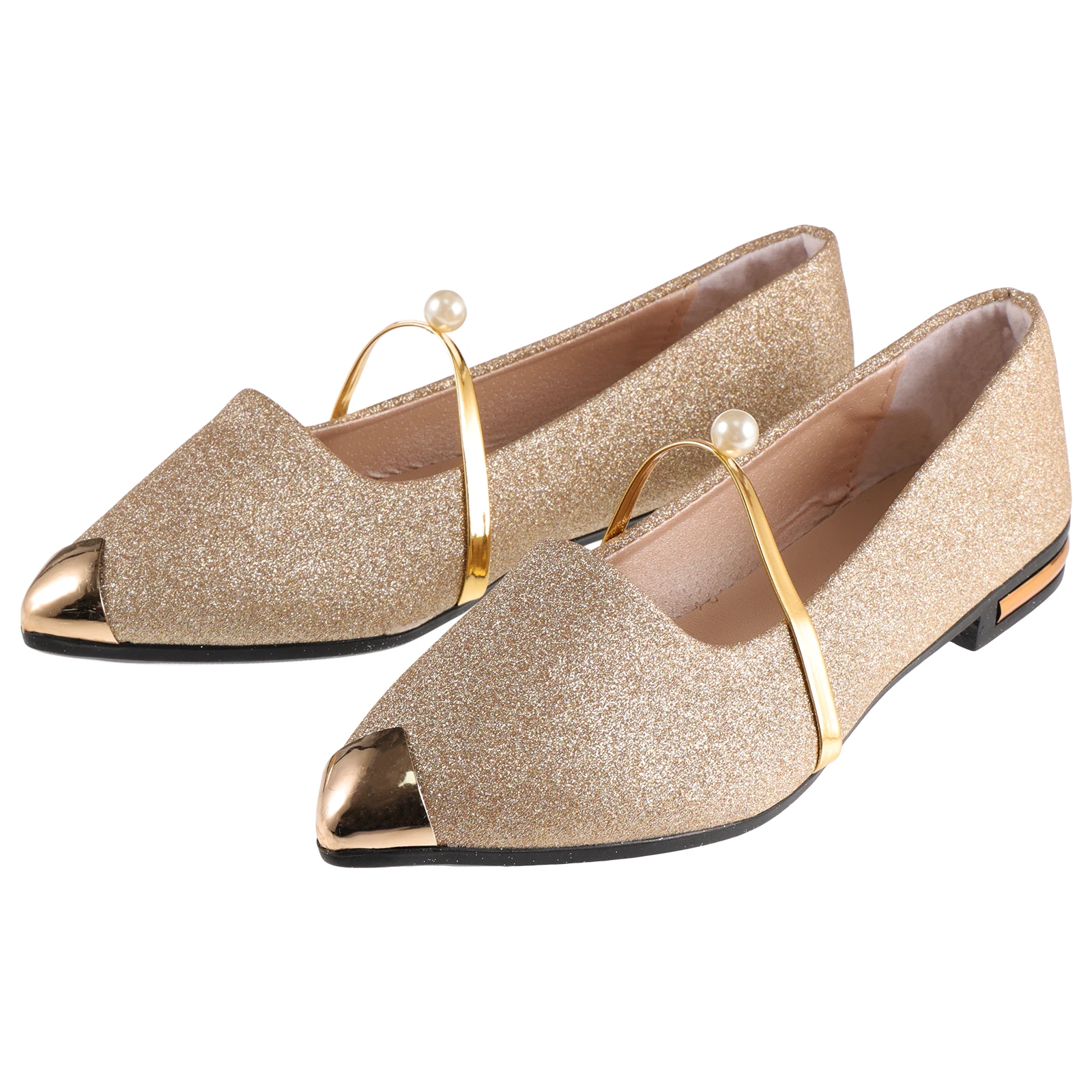 

1Pair Pearl Embellished Flat Pumps Pointed Toe Woman Shoes Anti-Slip Nude Single Shoes Comfortable For Wedding Party Work