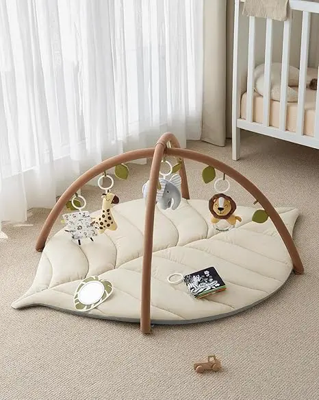 Baby Play Gym & Activity Mat, Leaf Shaped Baby Tummy Time Play Mat with 6 Detachable Toys, Promotes Motor Skills & Sensory Devel view 6