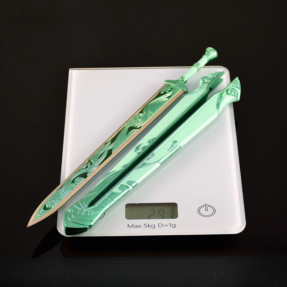 30CM Periferiche di gioco Cielo blu Spada Armi artigianali in metallo Modello da collezione Ornamenti da scrivania Regali di compleanno creativi Giocattolo sicuro per ragazzo