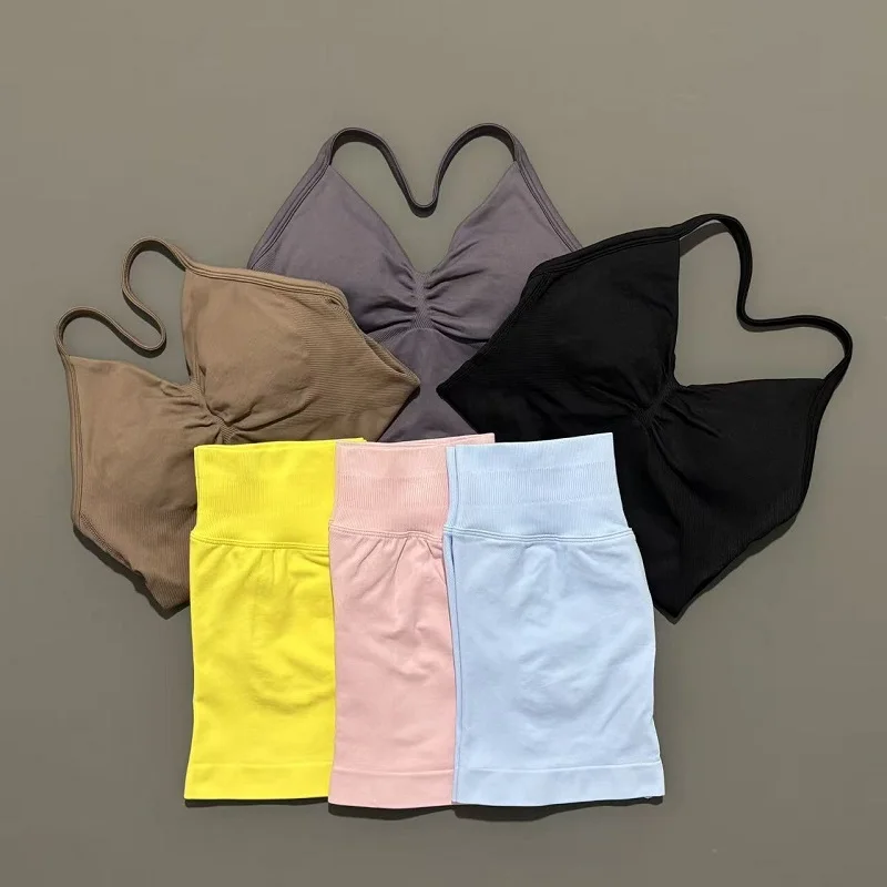 2 قطعة الرياضة اليوغا مجموعة المرأة سلس اليوغا تانك مع منصات قابلة للإزالة أعلى قطب بعقب تجريب طماق دعوى رياضة مجموعات رياضية #3