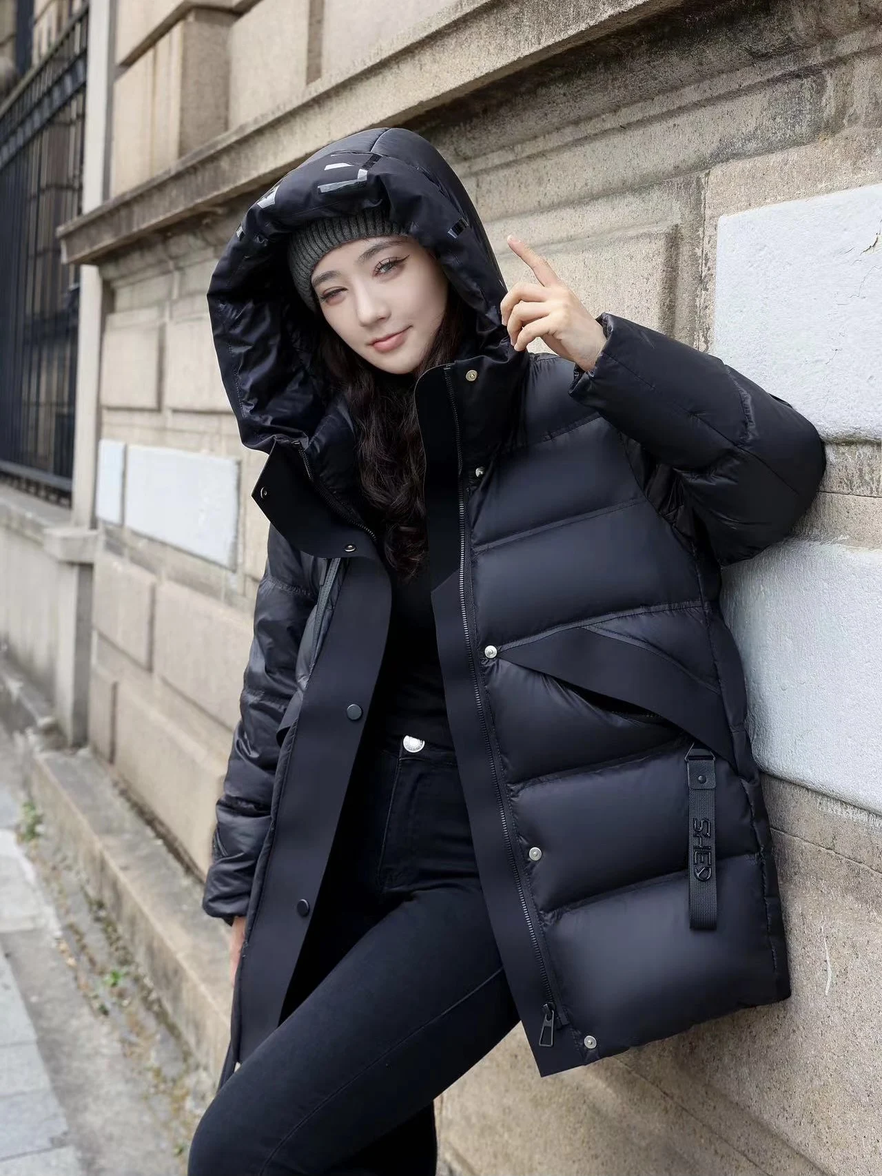 الشتاء الأسود لامعة مقنعين أسفل سترة المرأة الأبيض بطة أسفل باركر أسفل السترات الإناث سميكة الدافئة مقاوم للماء أبلى معطف #3