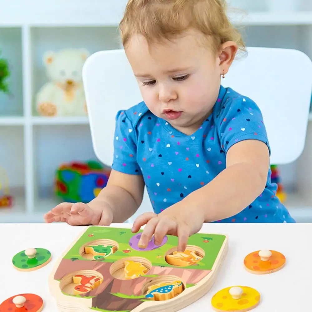 

Wooden Peg Wood Dinosaur Jigsaw Educational Preschool Animal Domino Puzzle Toy Montessori Early Learning Toddler Puzzles