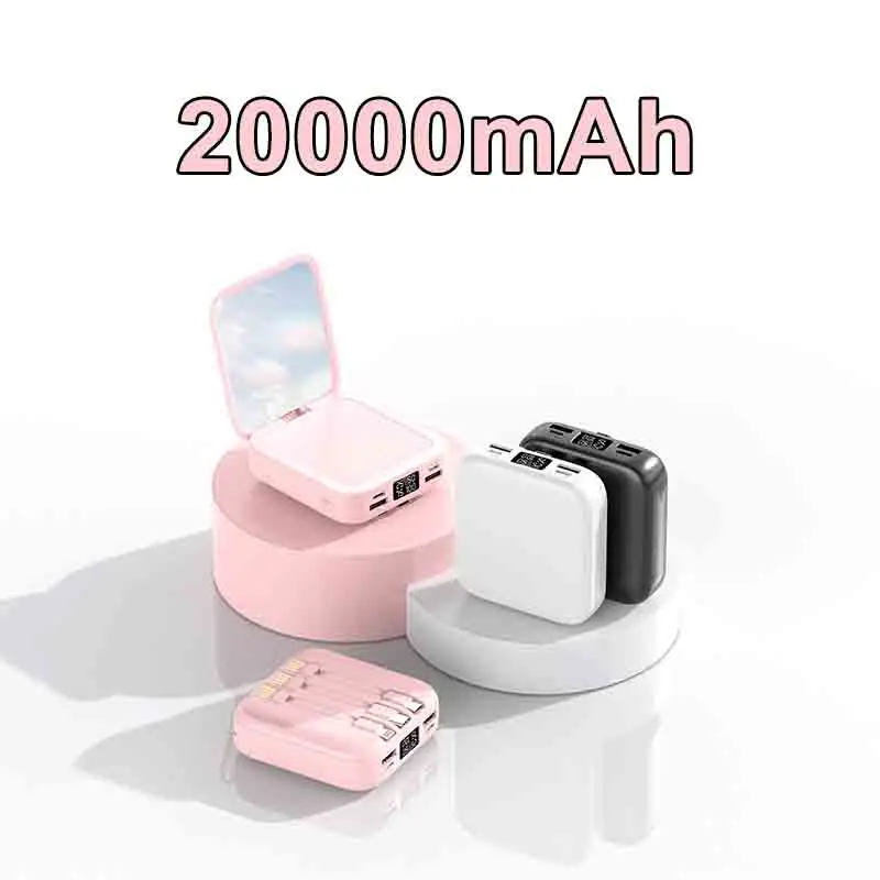 باور بانك 20000 مللي أمبير في الساعة مع مرآة مكياج، شاشة ديجيتال قابلة للفصل، بطارية خارجية، كابل مدمج لهاتف آيفون وسامسونج #5