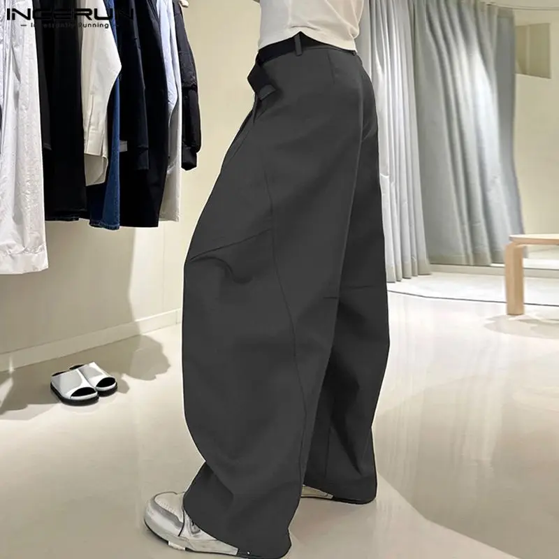 2024 Men Pants Solid Color Button Joggers Loose Pleated Wide Leg Trousers Men Streetwear Fashion Casual Long Pants S-5XL INCERUN