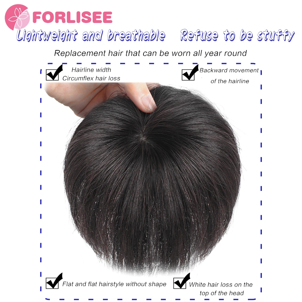 FORLISEE Synthetic Wig Head Top Summer Hair Increase High Head Top Fluffy Natural Hair Replacement Block