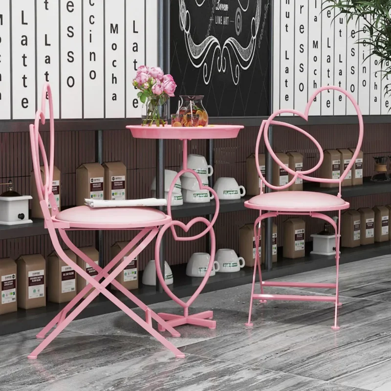 Romantic Pink Web Celebrity Milk Tea Shop Coffee Table Beauty Nail Auxiliary Tables And Chairs Nordic Home Balcony Table