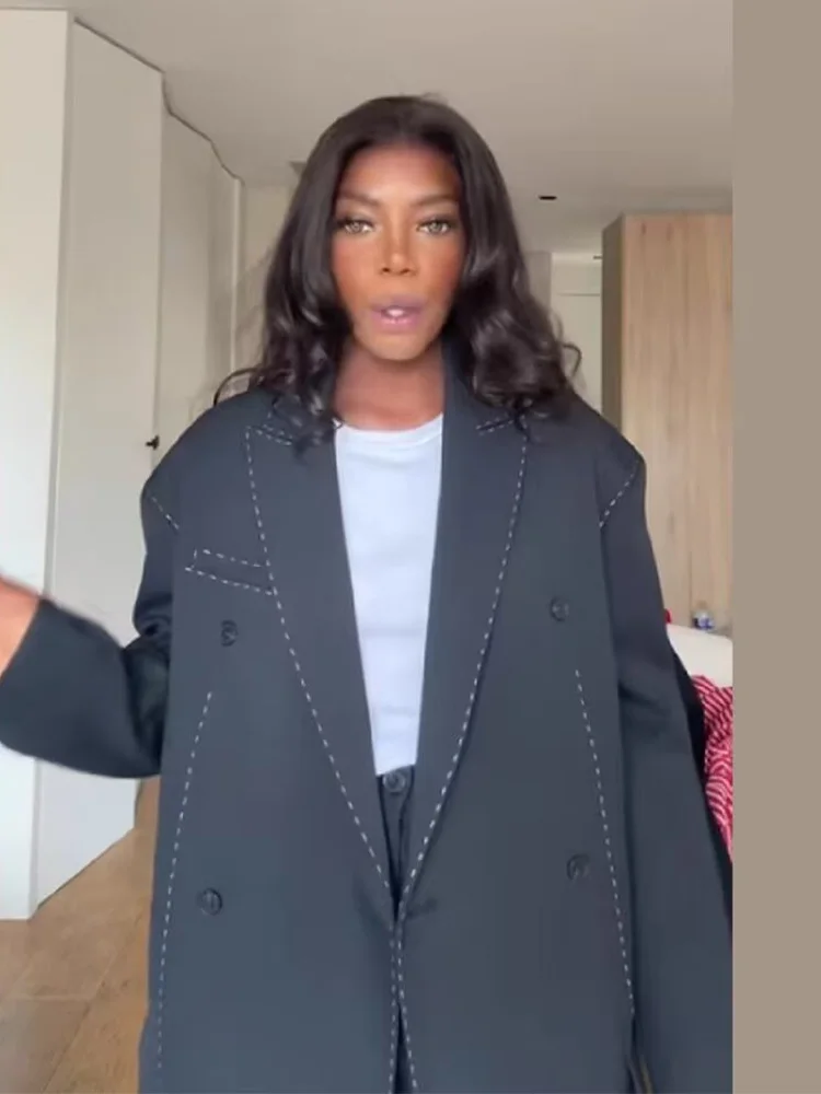 

HH женские весенние модные уличные стильные однотонные двубортные пиджаки с длинными рукавами и карманами, женские модные пальто с отложным воротником