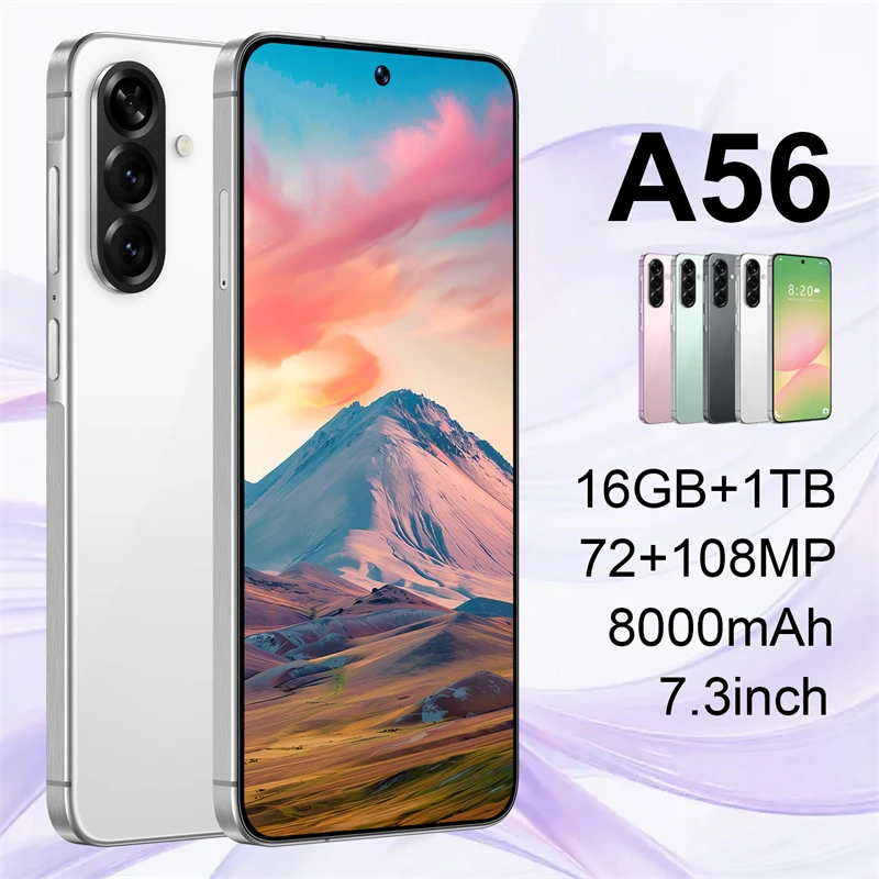 A56 Smartphone Global 512GB ROM Dual Version Android,7.3 inch 12GB RAM SIM Mobile phone Store 72+108MP 8000mAh Google Play II23