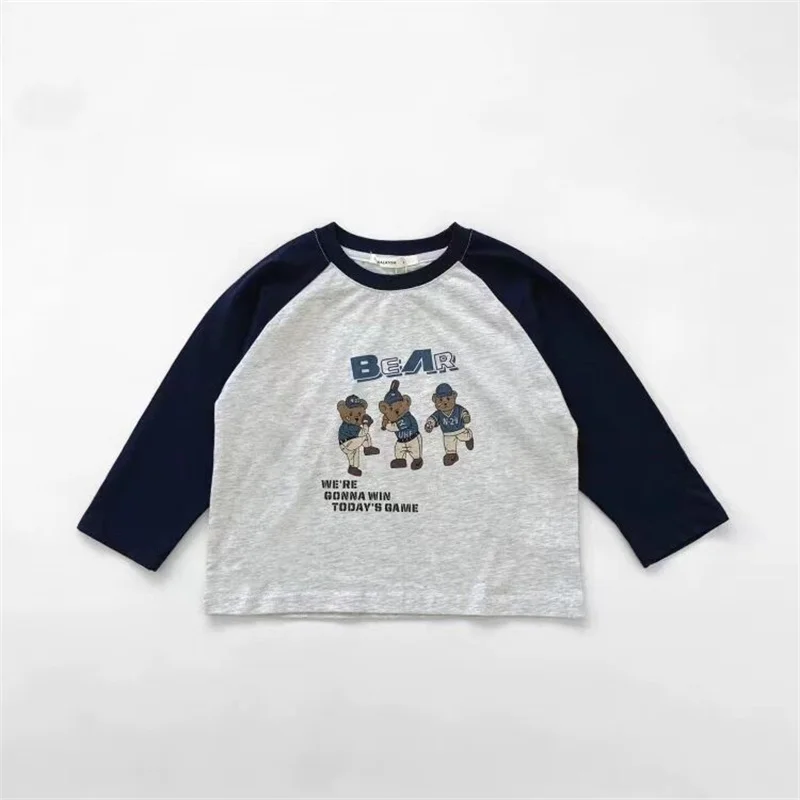 Long-sleeved T-shirt Spring Autumn New Boys And Girls Cartoon Contrast Bottoming Shirt Baby Korean Version Cute Soft Cotton Top