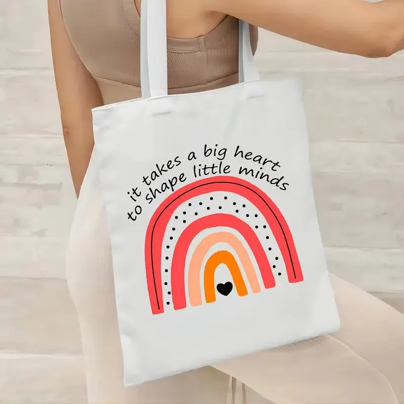 Women's Canvas School Bags Tote Bags for Libraries and Schools Shopping Bags with Rainbow Love Series Ideal for Teacher Gifts