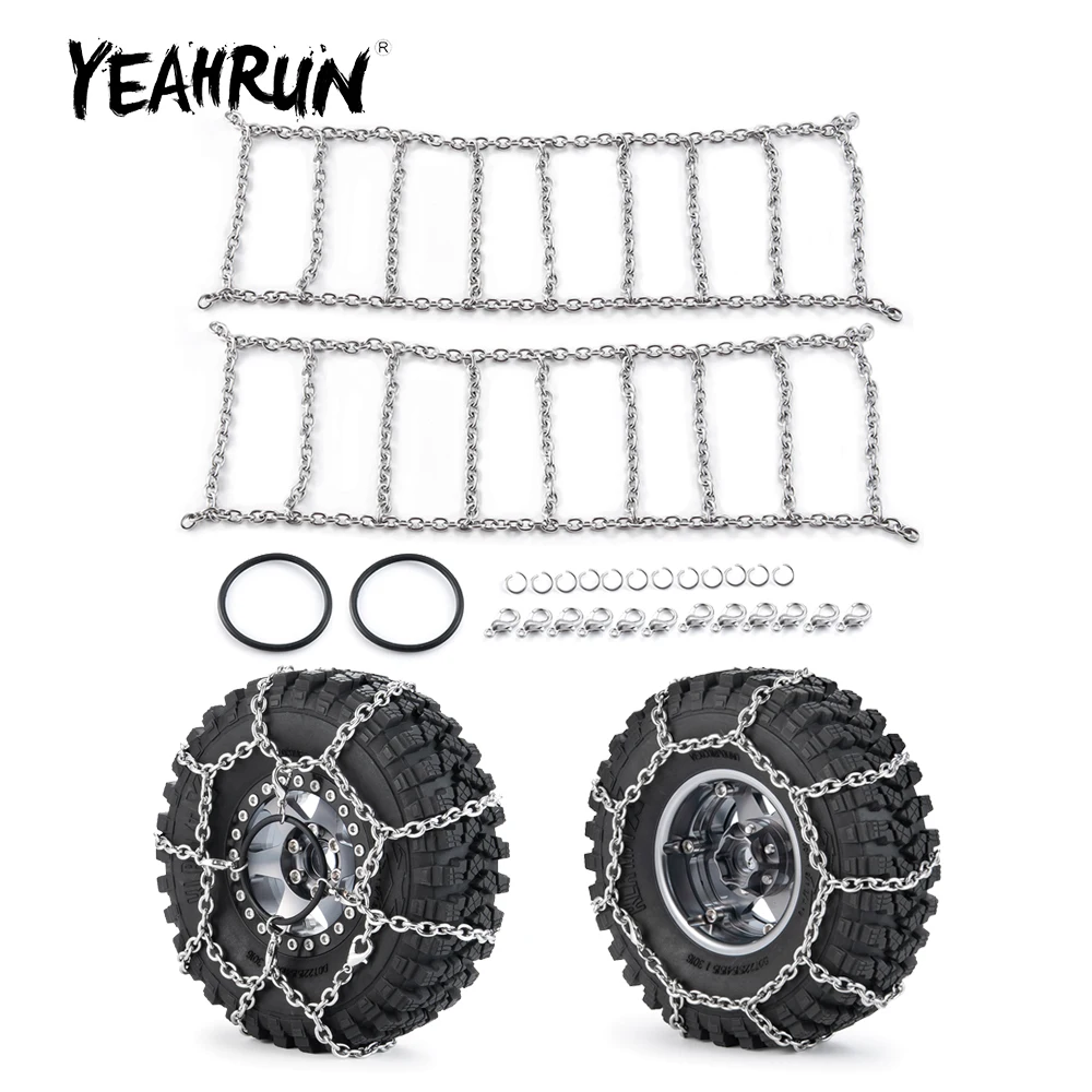 

YEAHRUN 2Pcs 105/114/120/130mm 1.9/2.2inch Wheel Tires Metal Snow Chains for TRX-4 Axial SCX10 90046 Wraith 1/10 RC Crawler Car