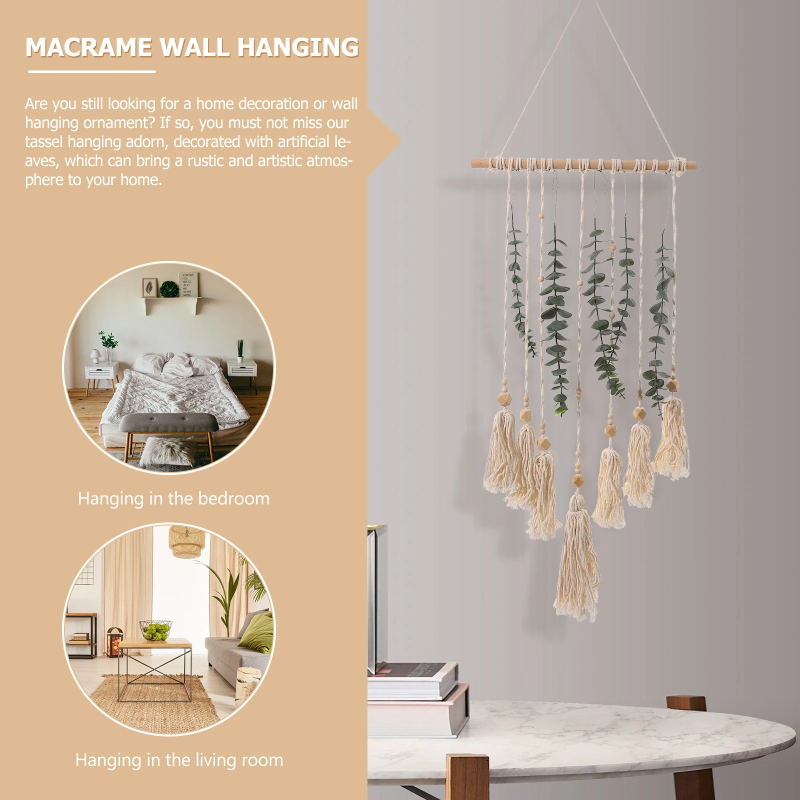 

Cotton Macrame Wall Hanging Art Decorative Artificial Plant Leaf for Bedroom Living Room Party Photo Prop Background