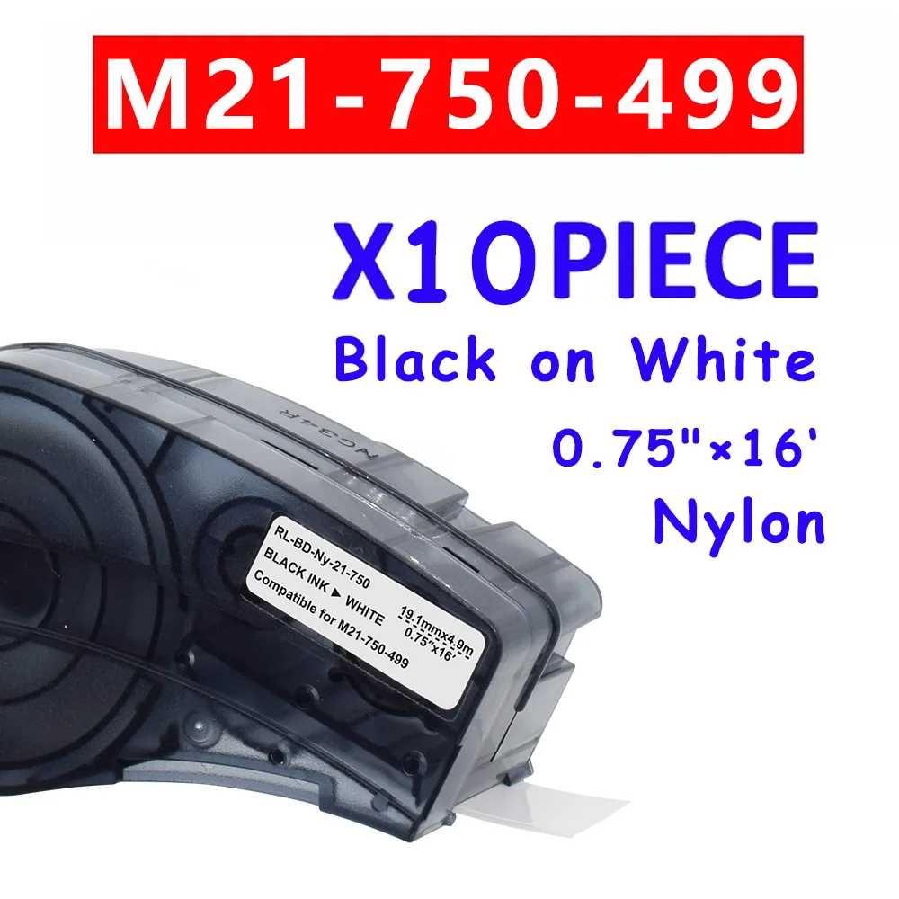 10Pack Replacement 0.25'' to 0.75'' 4.9m Nylon Black on White Label Tape Cintas for Use in Brady BMP21 Plus Lab Handheld Ribbon
