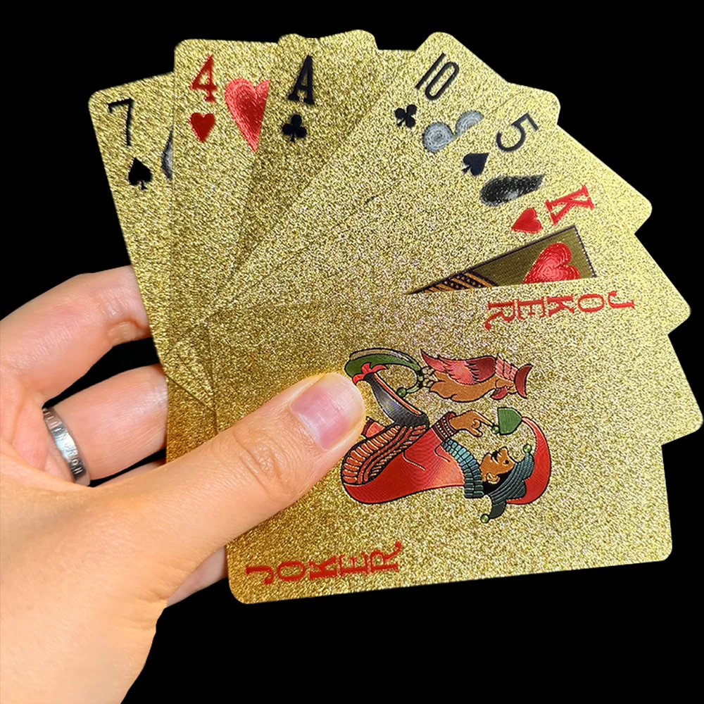 55 قطعة أوراق اللعب الذهبية الترفيهية الذهب احباط بوكر مجموعة بطاقات سحرية 24K الذهب البلاستيك احباط بوكرز سطح السفينة من البطاقات