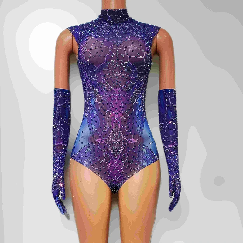 Fioletowe body bez rękawów damskie strój tancerki gogo odzież klubowa barowa kostium sceniczny DS na festiwal imprezę pokaz rave wear yj032