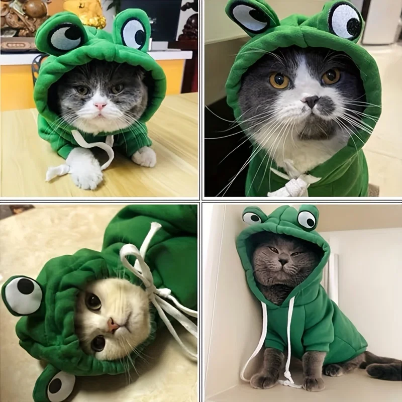 Niedlicher Fleece-Hoodie im Frosch-Design, warme Hunde-Winterkleidung, Haustierkostümjacke für Katzen und kleine, mittelgroße Welpen, Hunde, Herbst- und Wintergebrauch
