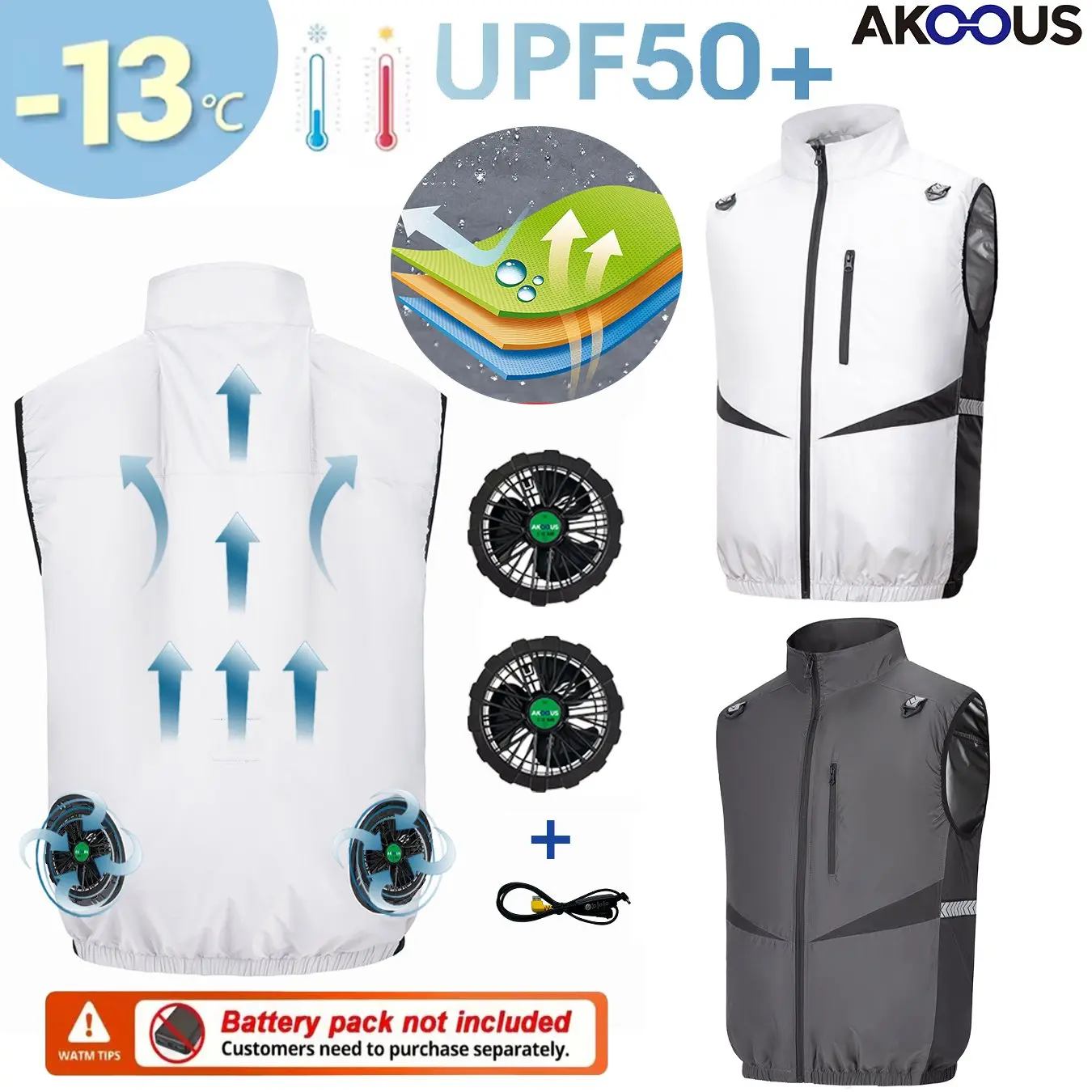 

12V/5V USB Men Cooling Fan Vest Summer Ice Cool Air Conditioner Clothes Breathable Outdoor Hiking Fishing Camping Work Vest