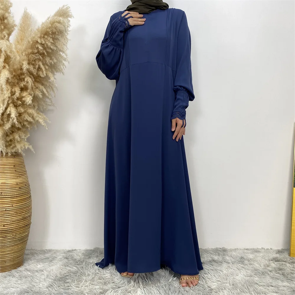 Vestido de cardigã para o Ramadã Islâmico, manga simples e luxuosa, zíper frontal com renda e plissado, renda e fino, árabe e turco