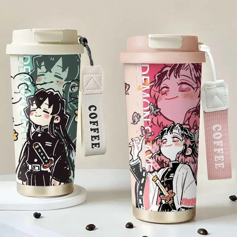 

Demon Slayer Anime Cartoon Insulated Mug Muichiro Tokito Peripheral Goods Fashion Double Drink Straw Cup Girl Portable Cute Gift