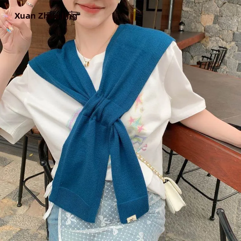 

Sun Protection No-Tie Cross Women's Shawl Lightweight Air-Conditioned Room Shoulder Protection for Skirts Open Cardigan