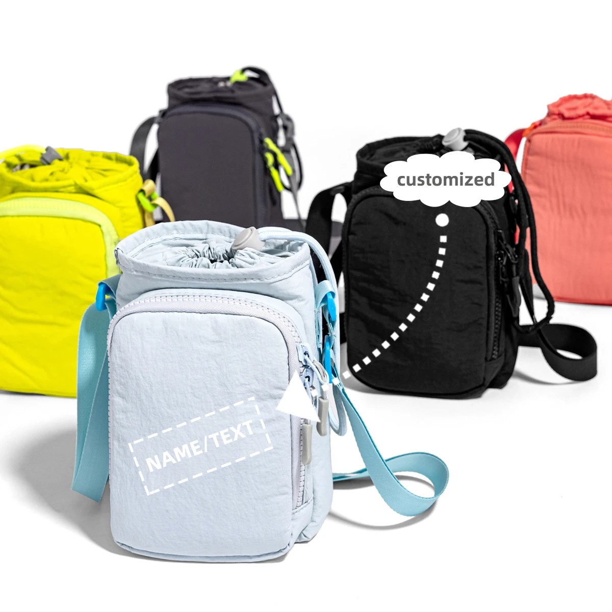

High-end customized logo lightweight mobile phone bag male and female student water bottle bag outdoor sports messenger bag diy
