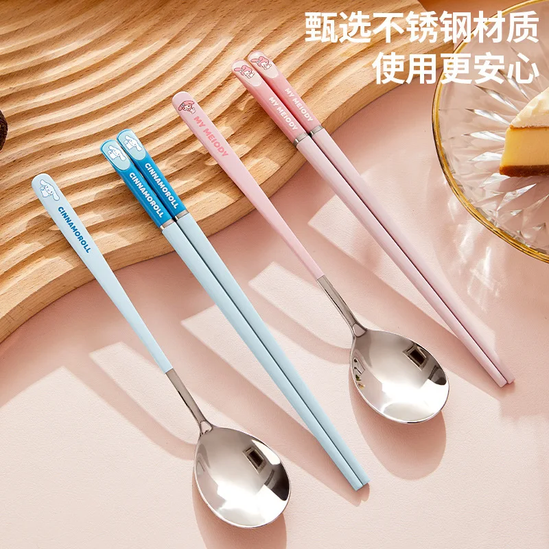 

Hot Sanrio Girl Stainless Steel Spoon and Fork Set My Melody Kawaii Animefashion Portable Three Piece Cutlery Set Gift New Style