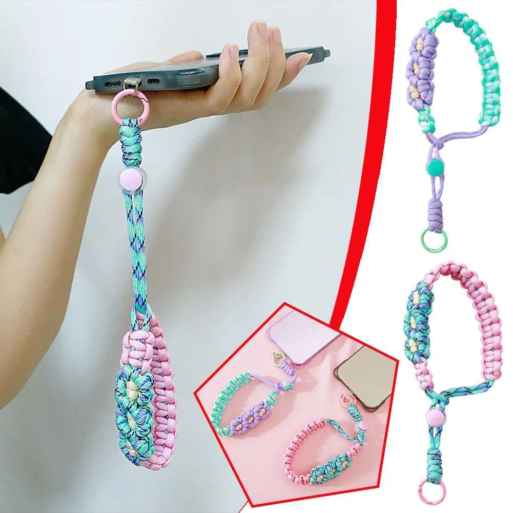 Braided Flower Phone Lanyard Hanging Decoration Fashionable Twist Rope Stylish Anti-loss Pendant Universal Phone Case Strap