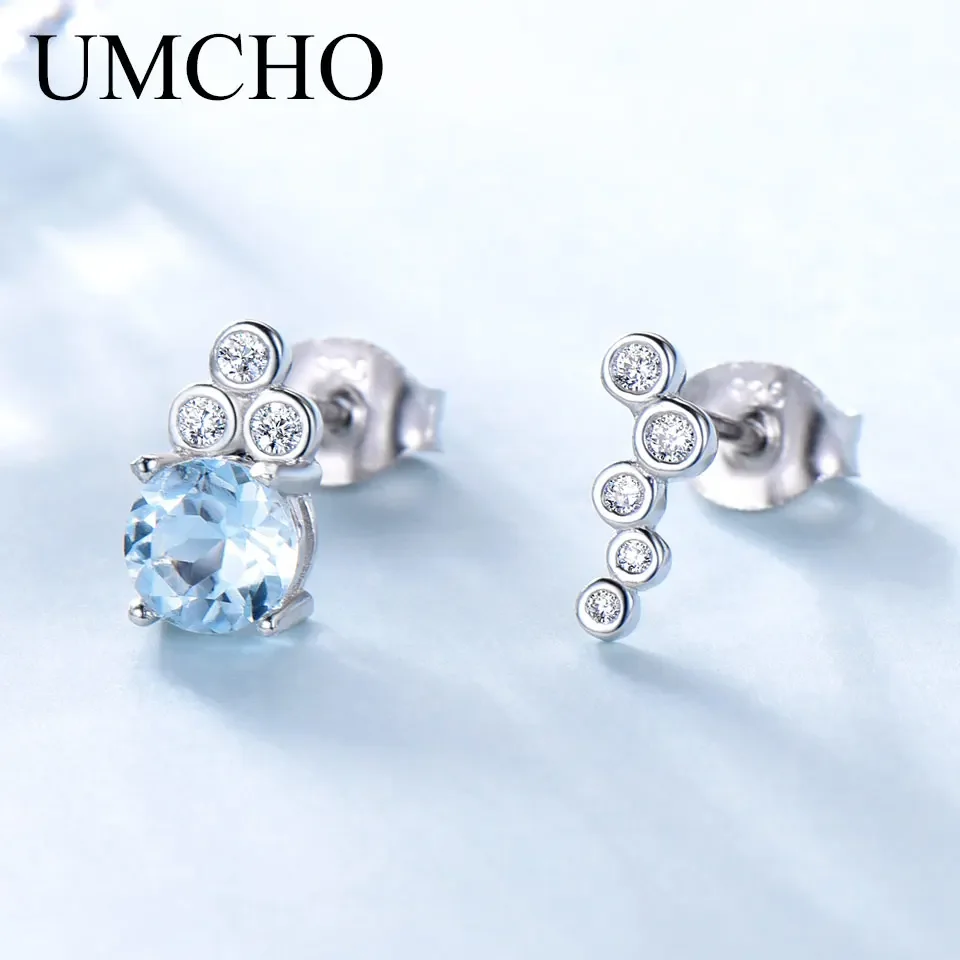 5mm Round Earring Blue Topaz Stud Earring for Women 925 Sterling Silver Earrings Unique Design