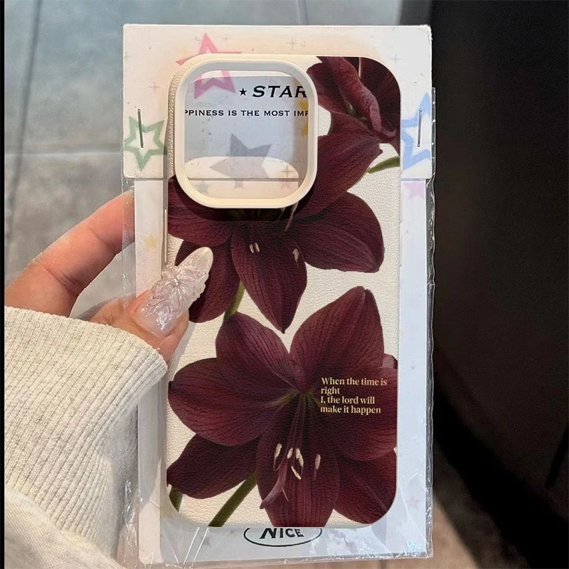 

Deep Red Lily Floral Pattern TPU Soft Phone Case For iPhone 17 Pro Max 16 15 14 13 Pro 12 11 XS Max XR X 8 7 Plus 17E 16E Cover