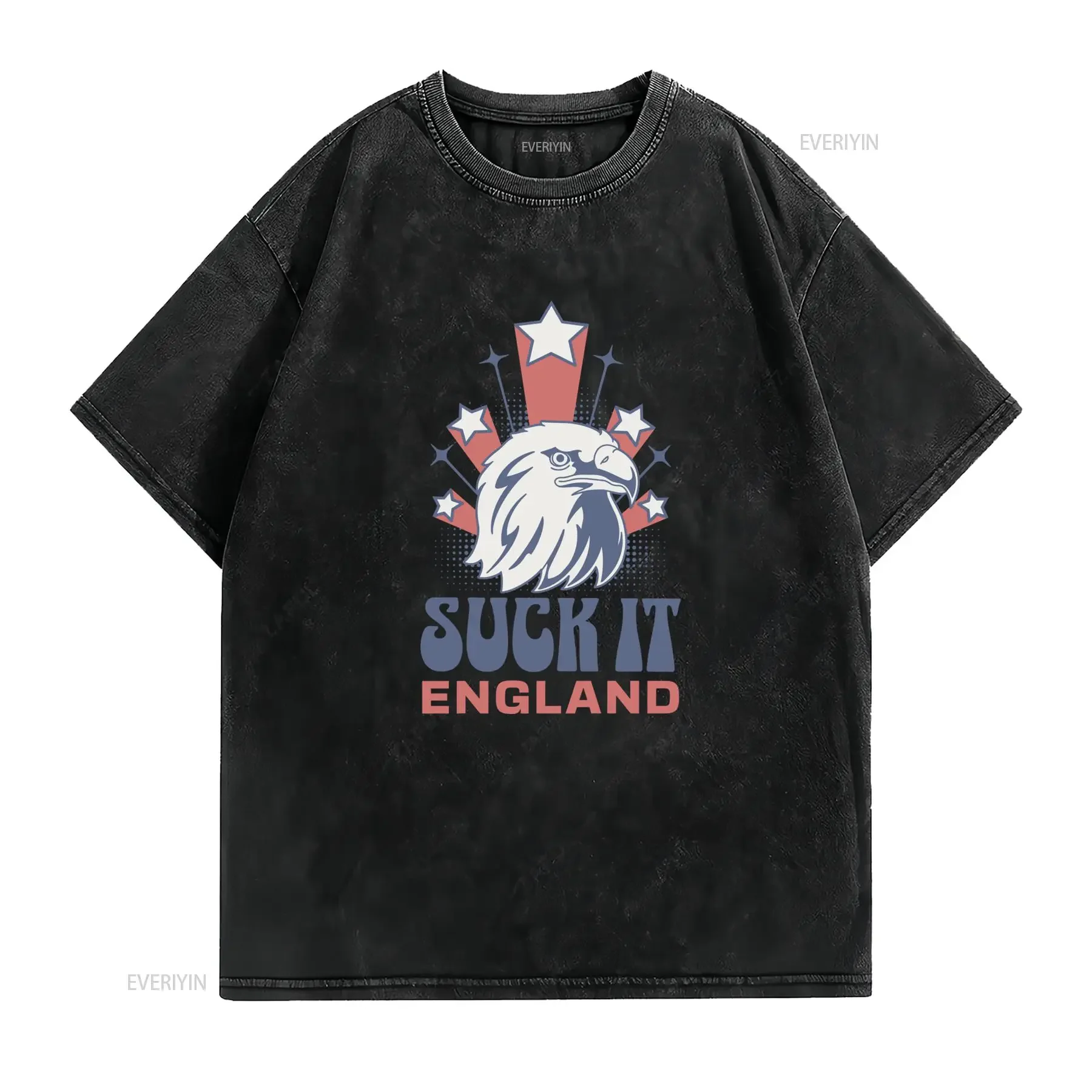 Vintage Streetwear Bald Eagle Star Print Suck It England Slogan Funny Casual T Shirt vintage Washed Soft designer clothes