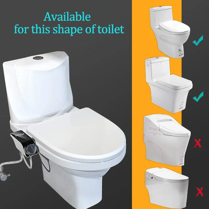 Ultra-Slim Toilet Bidet Attachment Cold Water Sprayer Dual Nozzles Non-Electric Bathroom Self Cleaning Bidet Accessories Sprayer