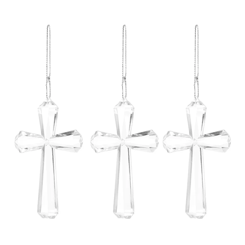 

3Pcs Easter Clear Cross Pendants Acrylic Hanging Ornament Fine Workmanship Easter Tree Hanging Decor Party Supplies