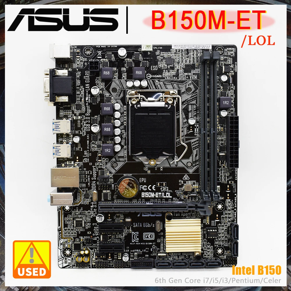 

LGA 1151 Motherboard ASUS B150M-ET/LOL DDR4 Motherboard 1151Intel B150 32GB PCI-E 3.0 PCI-E 3.0 Micro ATX For Core i3-7100 cpus