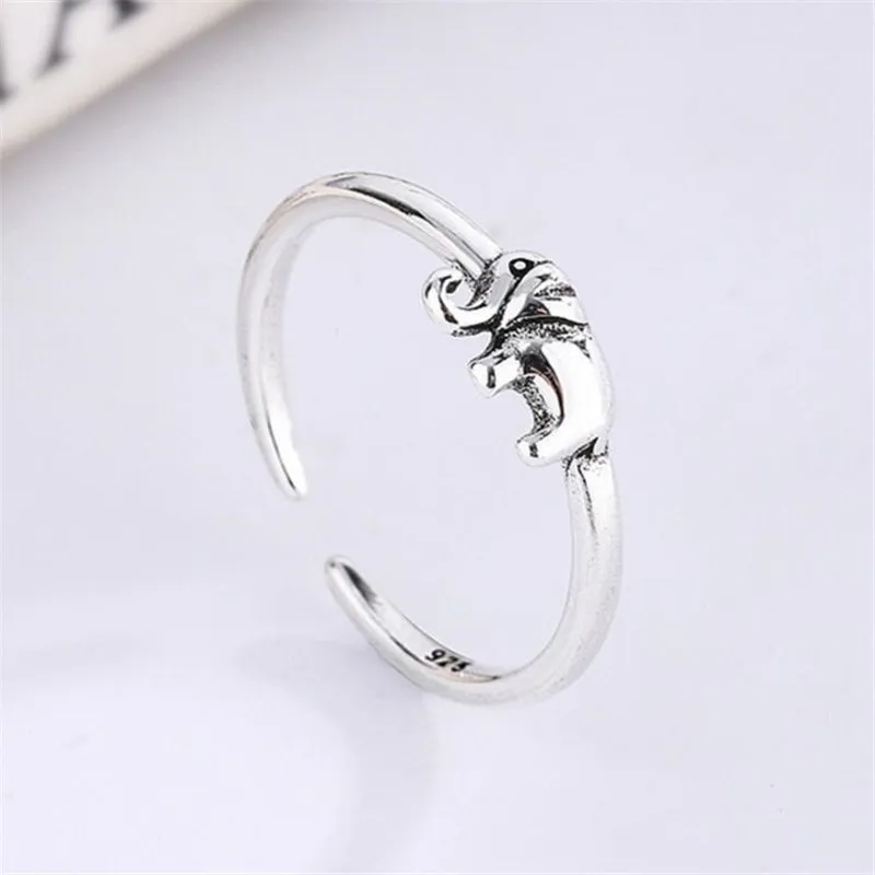 New Retro Distressed Luck Baby Elephant 925 Sterling Silver Jewelry Ethnic Style Transfer Auspicious Animal Opening Rings  R132