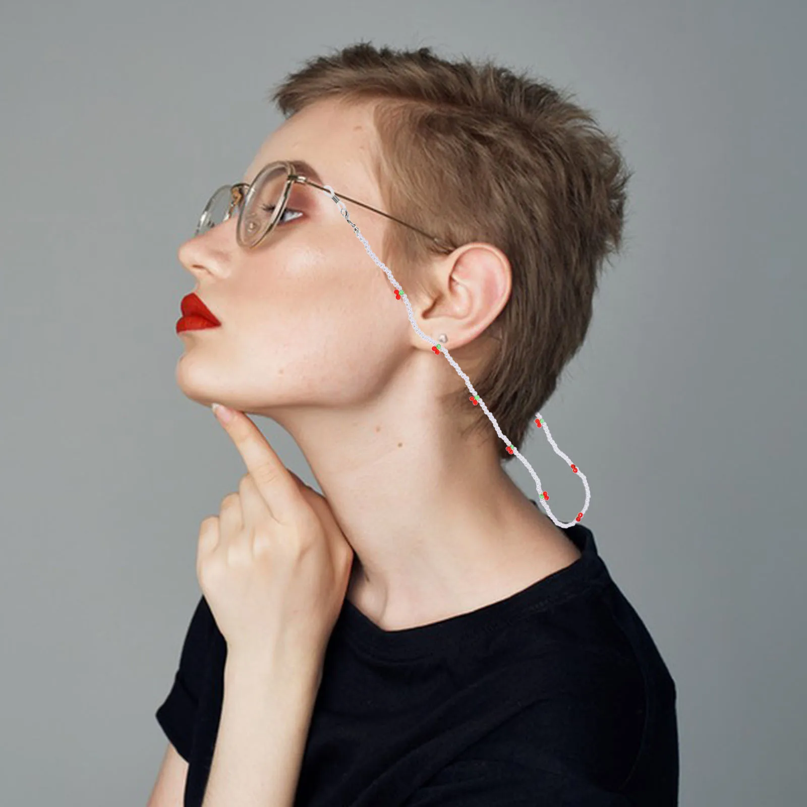 1Pcs Cherry Bead Glasses Chain Delicate Eyeglasses Hanging Chain Mask Strap Beaded Lanyard Stylish Protective Decor