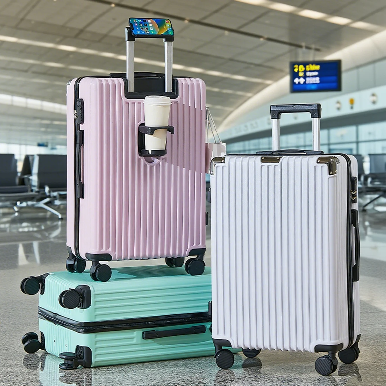 حقيبة سفر للأمتعة مقاس 20-26 بوصة مع حامل أكواب وحامل هاتف بسعة كبيرة وحقيبة متوسطة الحجم لحقيبة السفر #4