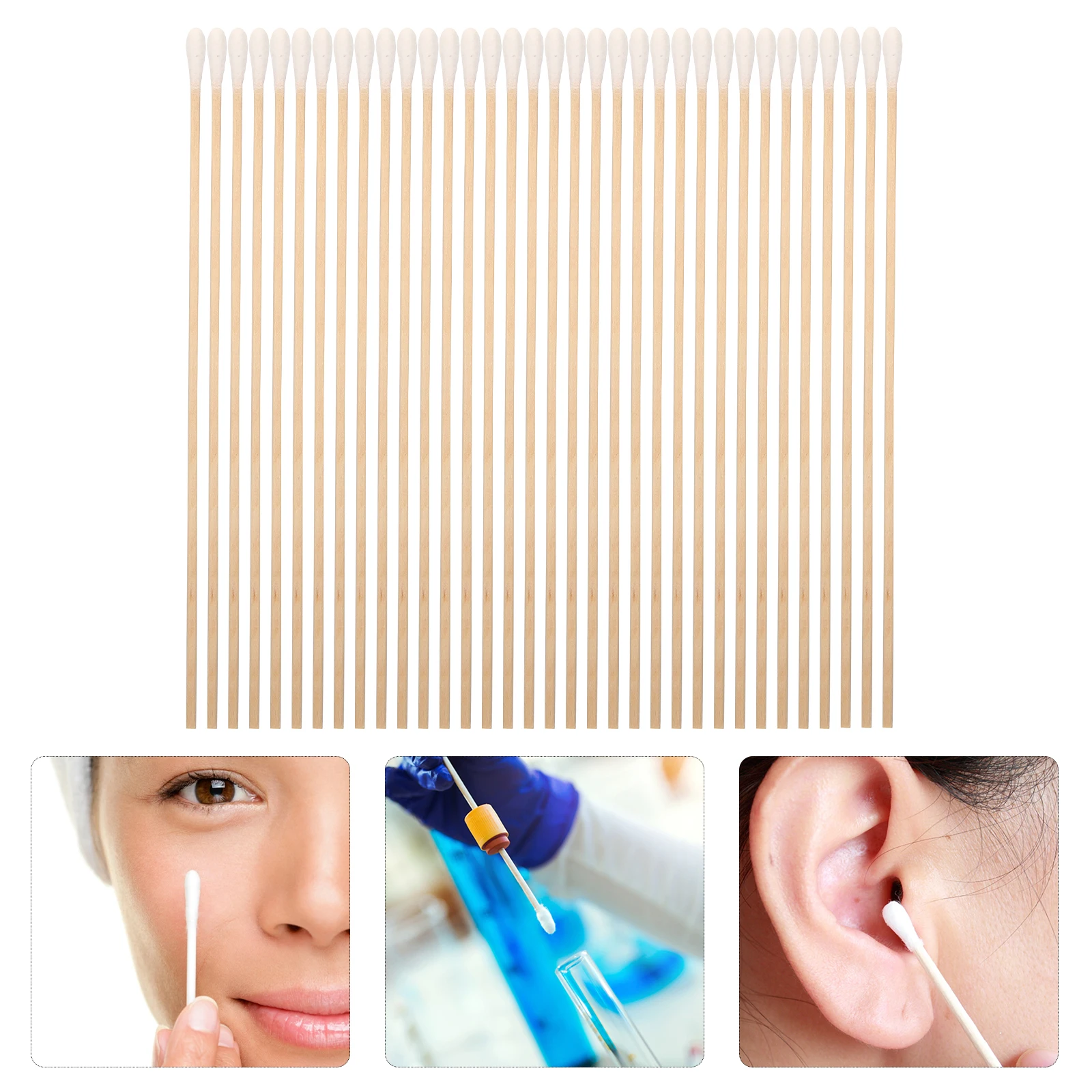 

5pcs Industrial Cleaning Cotton Swabs Long Disposable Swabs For Device Ear Swab Single-Headed Round Tip Multipurpose Cotton