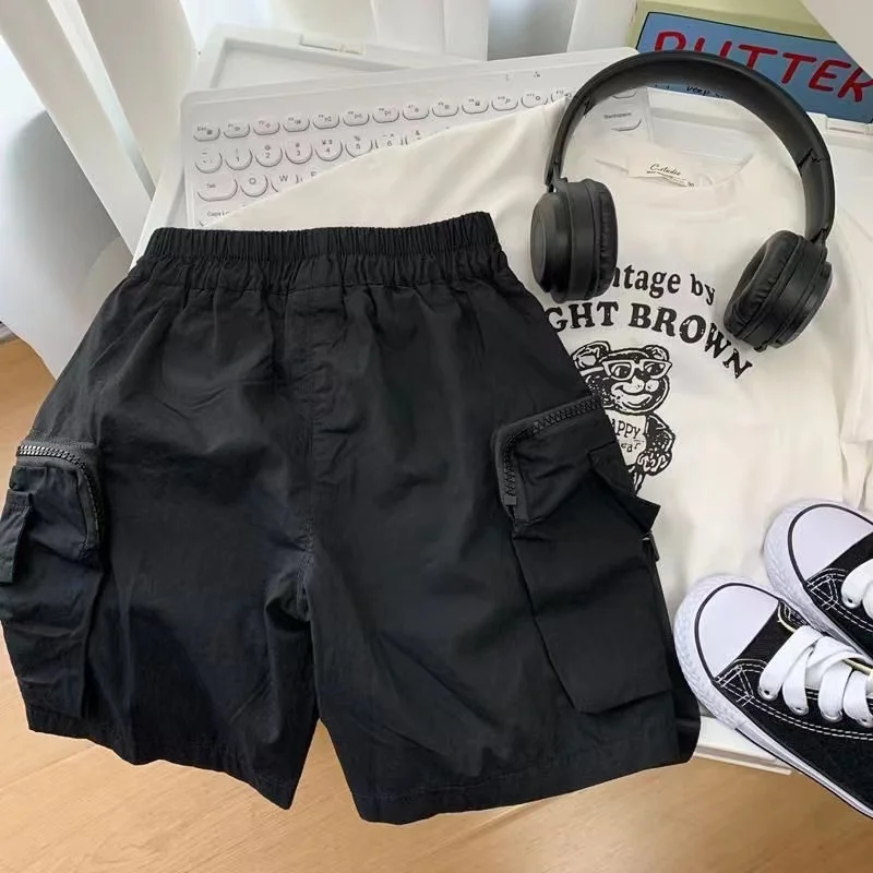 Summer Boys Short Pants Leisure Boys Shorts With Pocket Decoration Calf-Length Trousers For Kids 2024 New