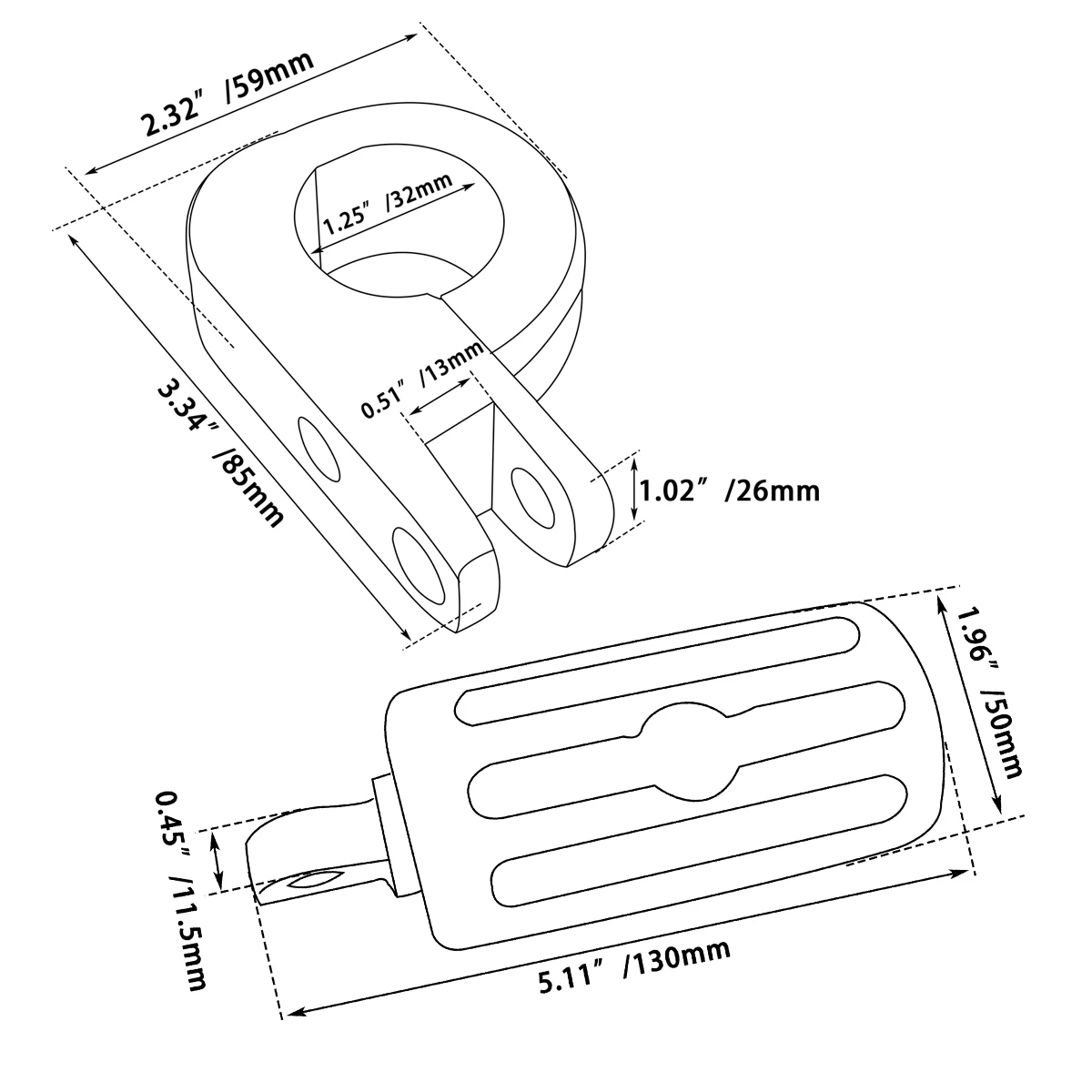 1-1/4\'\' Highway Foot Pegs Motorcycles 32mm Engine Guard Footrest For Harley Honda CVO Road King Street Glide Fat Bob 114 Softail