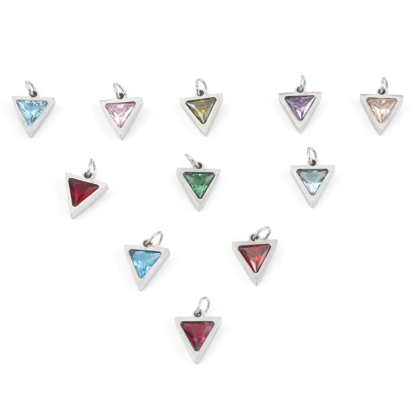 1PC Colorful Triangle Crystal Zircon Charms Stainless Steel Pendants For Diy Necklace Bracelet Jewelry Making Supplies 14x10mm